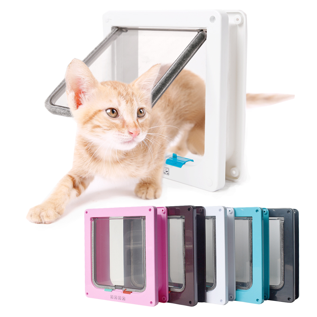 S/M/L Cat Flap Door with 4 Way Lock Security Flap Door for Dog Cat Kitten Small Pet Gate Door Kit Cat Puppy Safety Gate 5 Colors