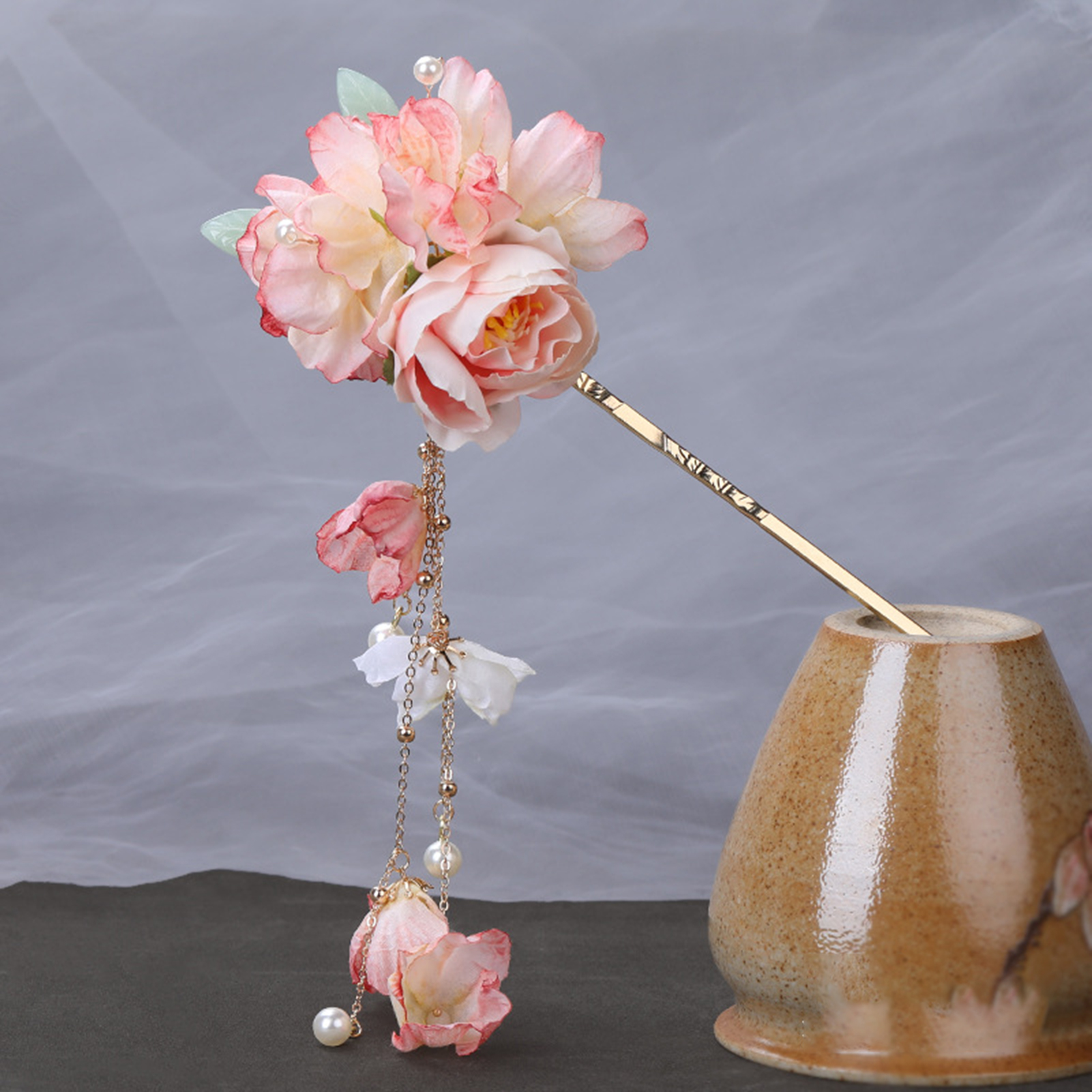 Grote Bloem Haar Stokken Vorken Goud Kleur Metalen Houten Haarspelden Clips Vrouwen Knot Maker Sieraden Chinese Stap Schudden Hoofddeksels: Licht Geel Goud Kleur