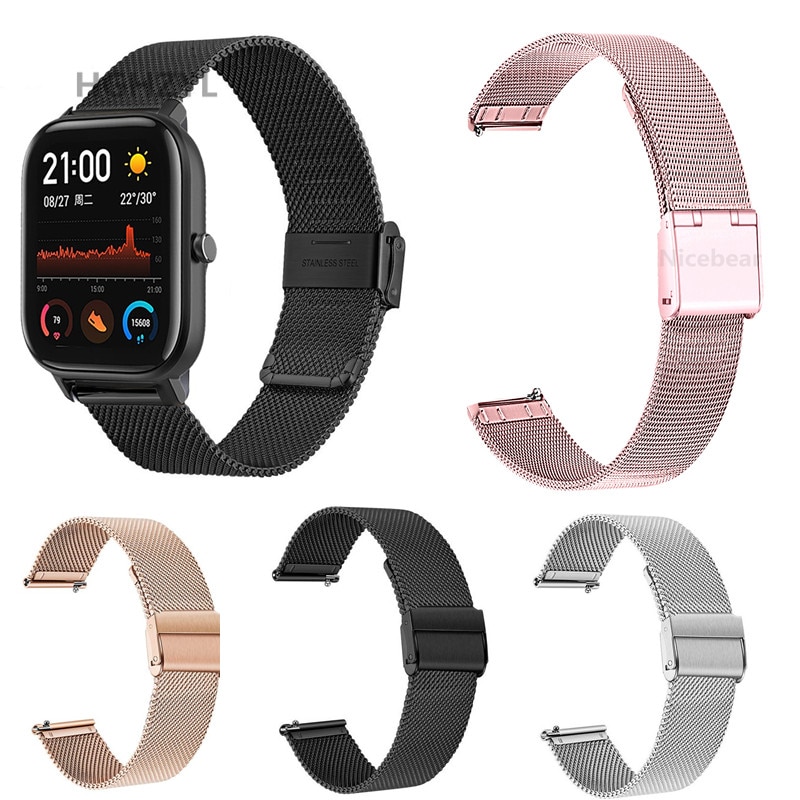 Drukknoop Metalen Horlogeband Voor Xiaomi Huami Amazfit Bip 1S Gts Gtr 42Mm Roestvrij Stalen Horloge Band polsband Band