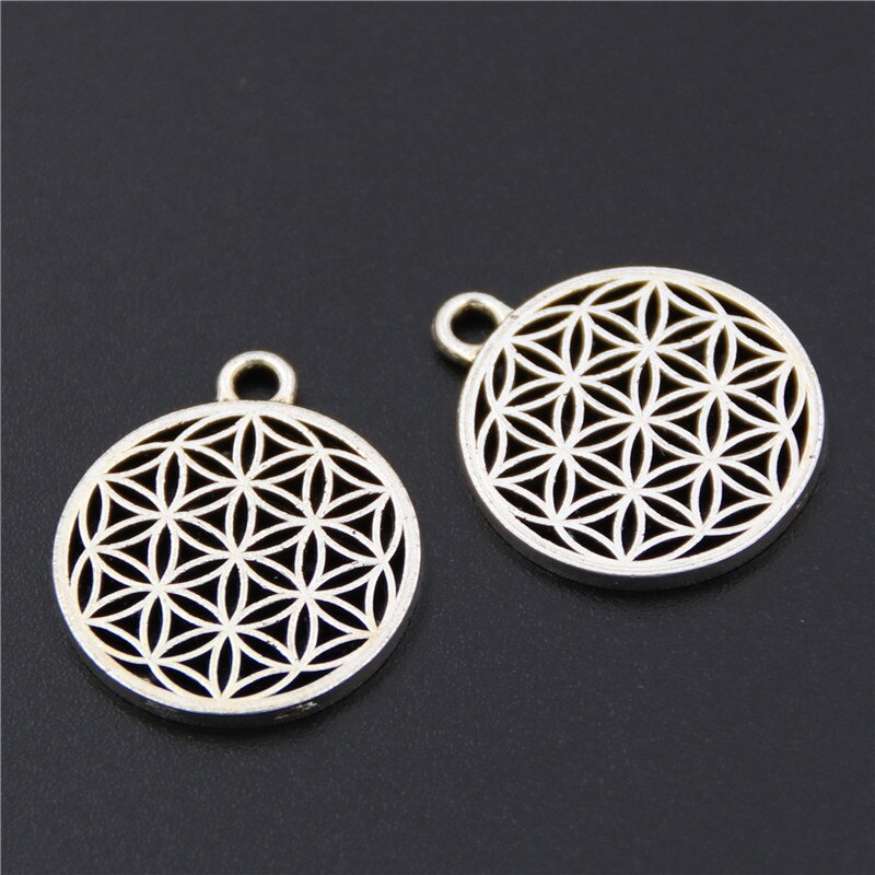 5pcs Silver Color Flower of life Circle Shaped Seed of Life Sacred Geometry Craft DIY Findings: big 45x40mm