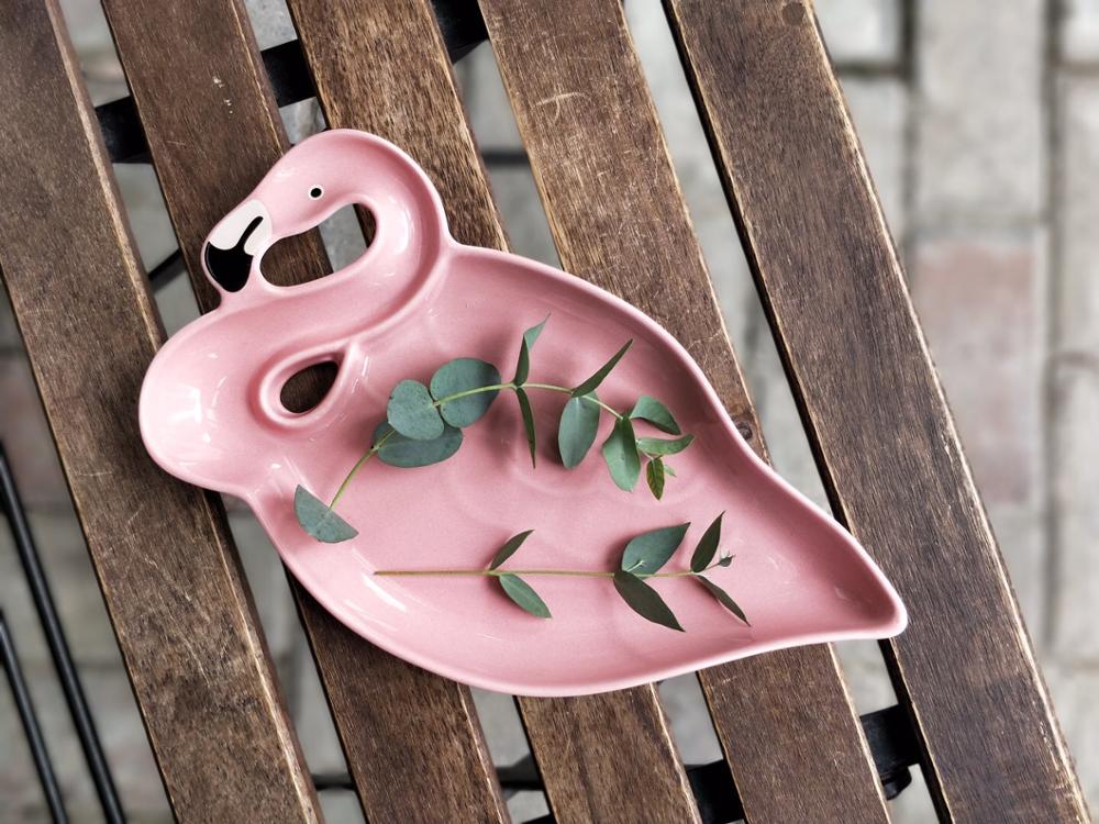 Pink Ceramic Bird Flamingo Shape Lovely Teapot/Plate