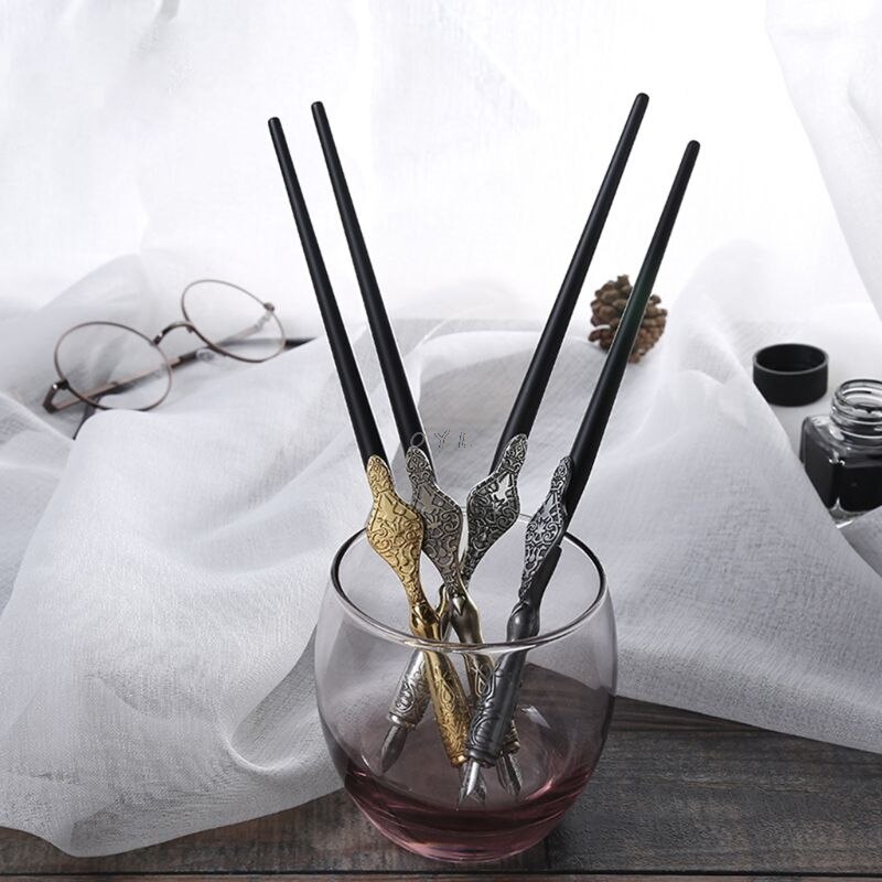 1PC Metal Carved Craft Script Antique Dip Pen Oblique Calligraphy Pen Holder Luxury, high-end, European style