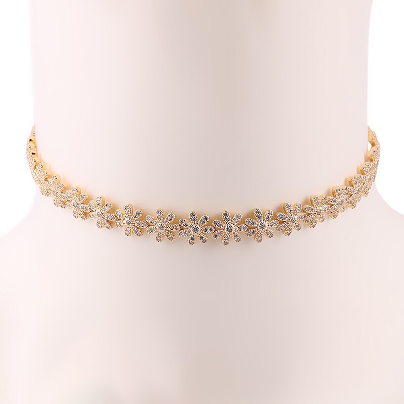 MIEG Marquesa Leaf Zirconia cúbica CZ, Gargantilla DE TENIS brillante, collares para mujer, joyería: 14K GOLD 008