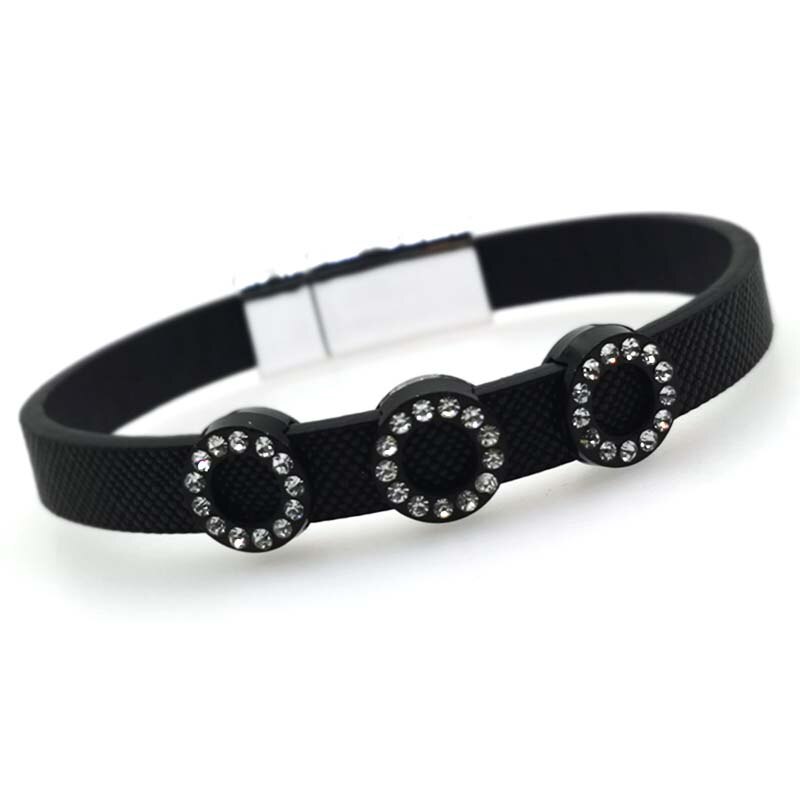 D & D Zwart Lederen Armband Voor Vrouwen Sieraden Crystal Magnetische Bohemian Wrap Armband Dames Sieraden