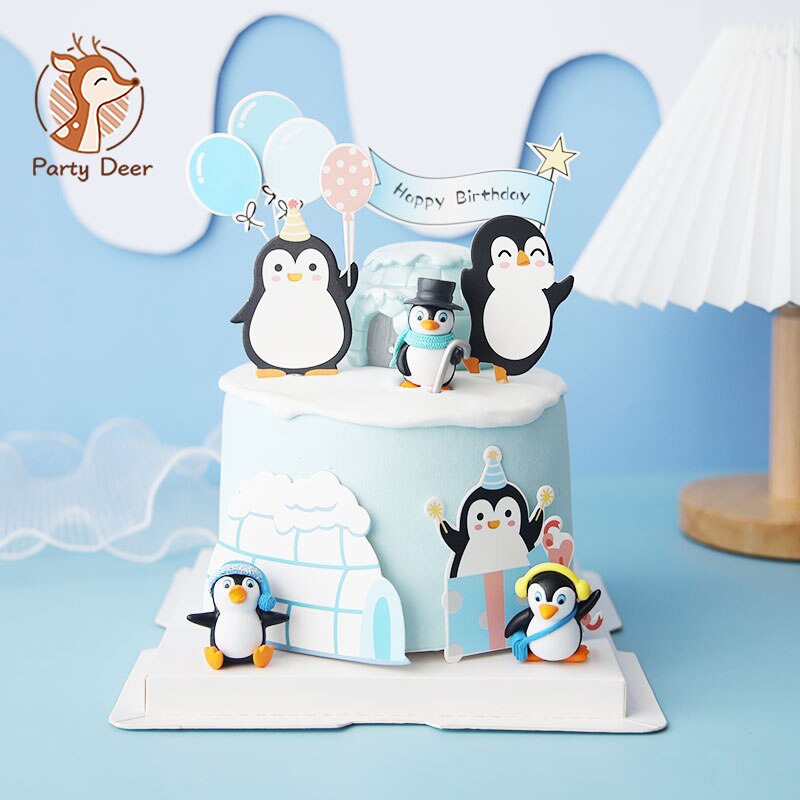 Décoration de gâteau joyeux anniversaire, chapeau de pingouin, flocon de neige, Igloo, Cupcake, cuisson, drapeau de fête, décor de gâteau pour réception pour bébé, de noël