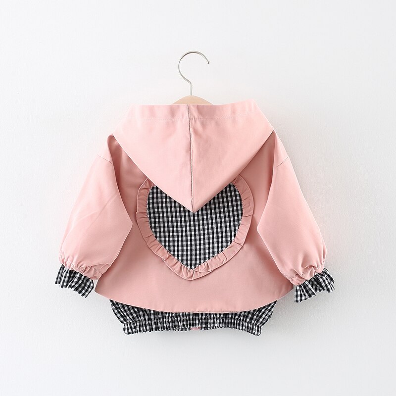 Kinderkleding Meisje Jassen Kinderen Hooded Rits Windjack Baby Hartvorm Plaid Jas Baby Bovenkleding Hoodies Voor Meisje