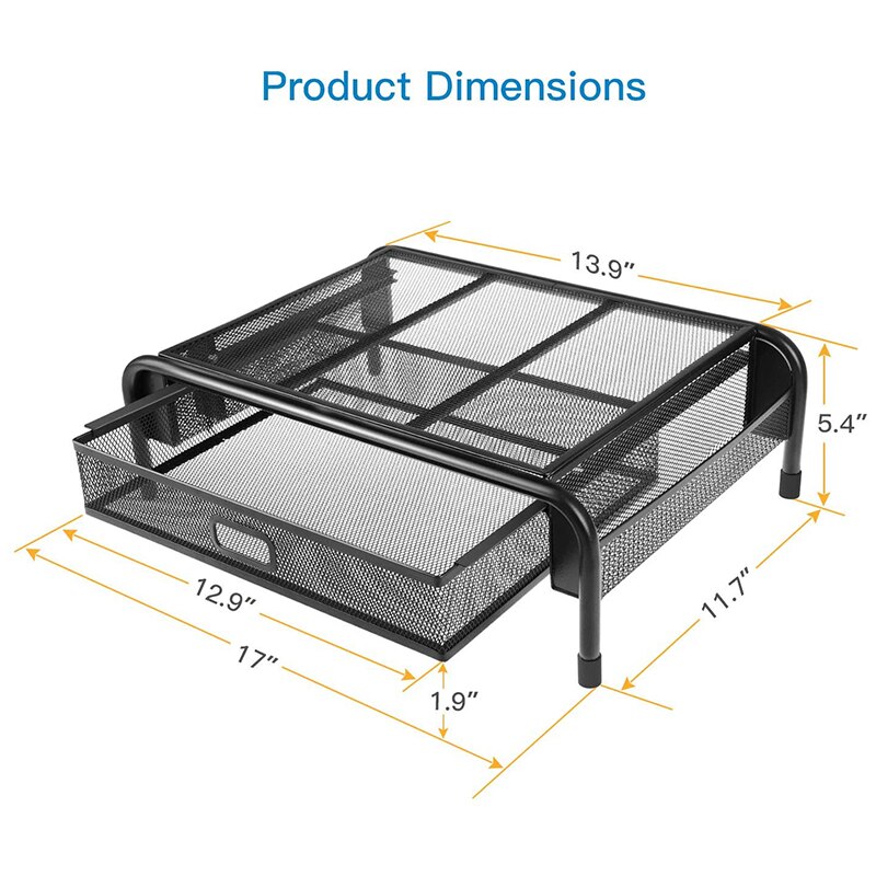 Monitor Stand, Mesh Metal Printer Stand, Met Lades En Side Compartiment Zakken, Kan Houden Computers, laptops, Pennen