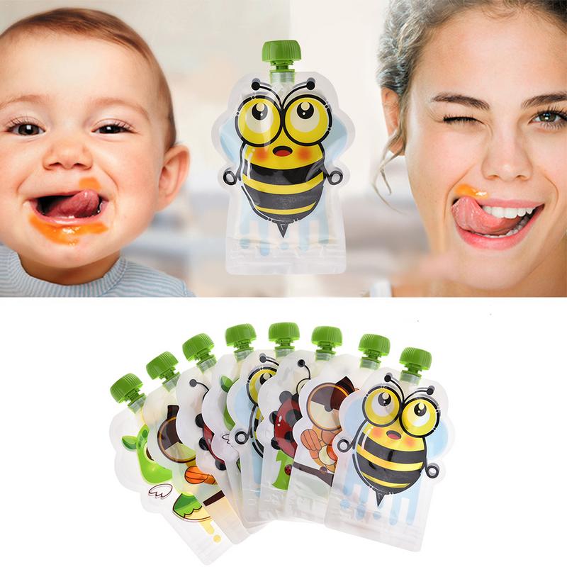 8 Stuks Vers Geperst Zakjes Praktische Baby Spenen Voedsel Opslag Hersluitbare Puree Herbruikbare Squeeze Voor Pasgeboren Voeden Tas: 8 PCS Green