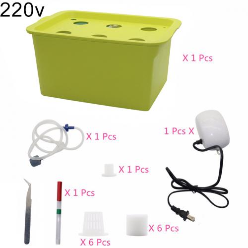 1 sets 110V 220V Plant Site Hydroponic Systems Kit 6 Holes Nursery Pots Soilless Cultivation Box Plant Seedling Grow Box Kit: Green 220V