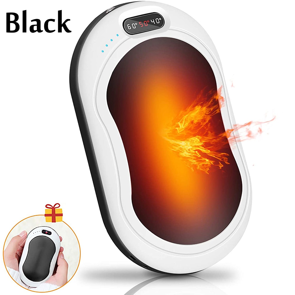 10000mA Elektrische Hand Warmer Usb Opladen Winter Warm Pocket Power Bank Handwarmer 3 Modes Quick Verwarming Led Zaklamp: black