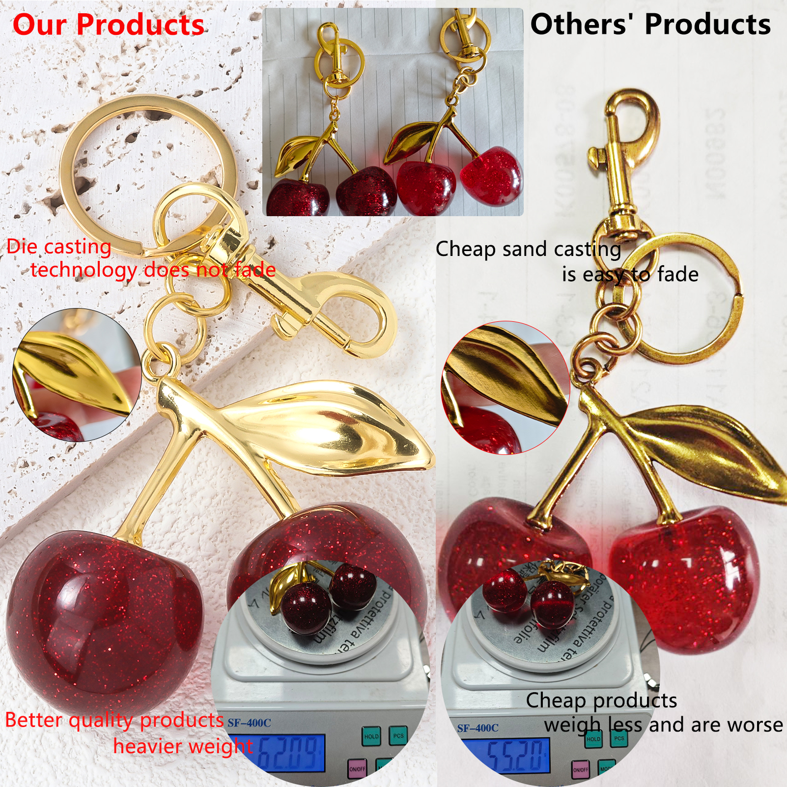 Delicious Red Cherry Keychain Summer Fruits Cherries Pendant Keyring For Women Men Jewelry Bag Key Accessories