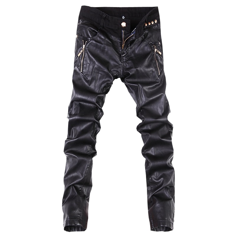 men leather pants slim fit skinny jeans motorcycle trousers size 28-36 B104