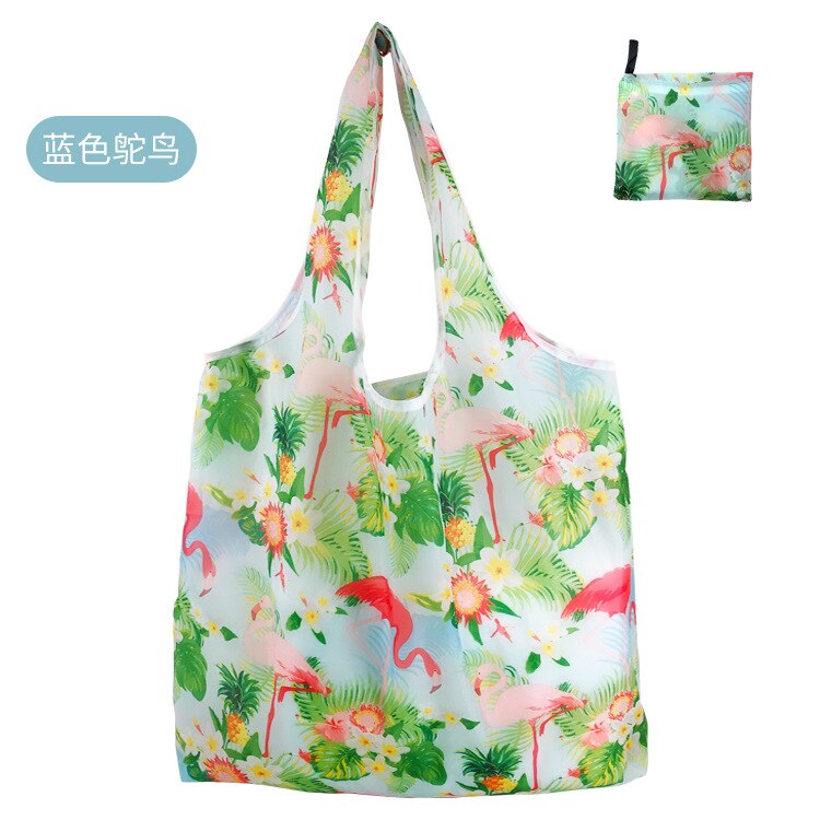 Big Polyester ECO Folding Bag Reusable Shopping Bags for Market Foldable Shop Bag Eco-friend Reduce Plastic: Flamingo
