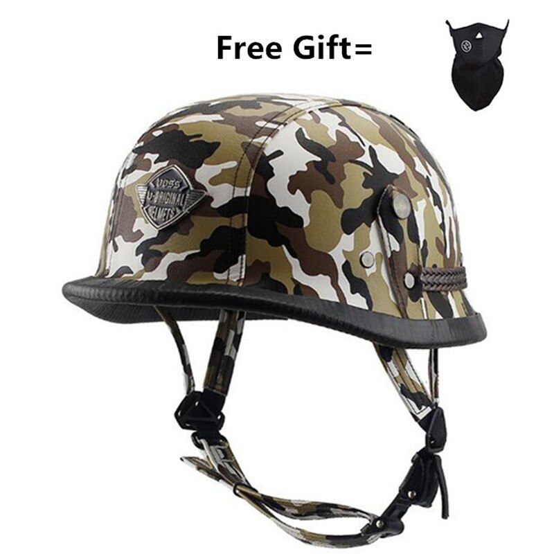 Unisex Retro Half Motorcycle Helmets Matte Black German Half Face Helmet Chopper Cruiser Biker M/l/xl Casque Moto: white camouflage / XXL