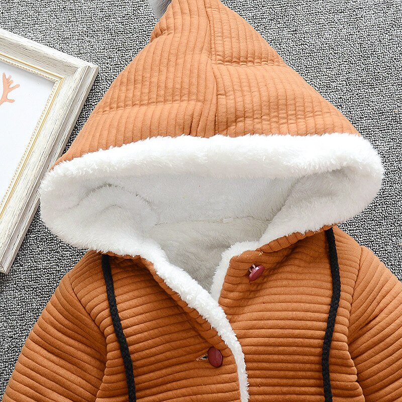 Baby Jongen Jas 0-5Y Herfst En Winter Plus Fluwelen Dikke Warme Jas Baby Meisje Effen Kleur Capuchon Gewatteerde Jas Met handschoenen