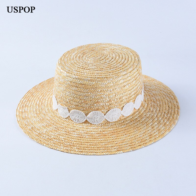 USPOP – chapeau de soleil en paille de blé naturel pour femmes, chapeau de plage à large bord, pare-soleil d'été