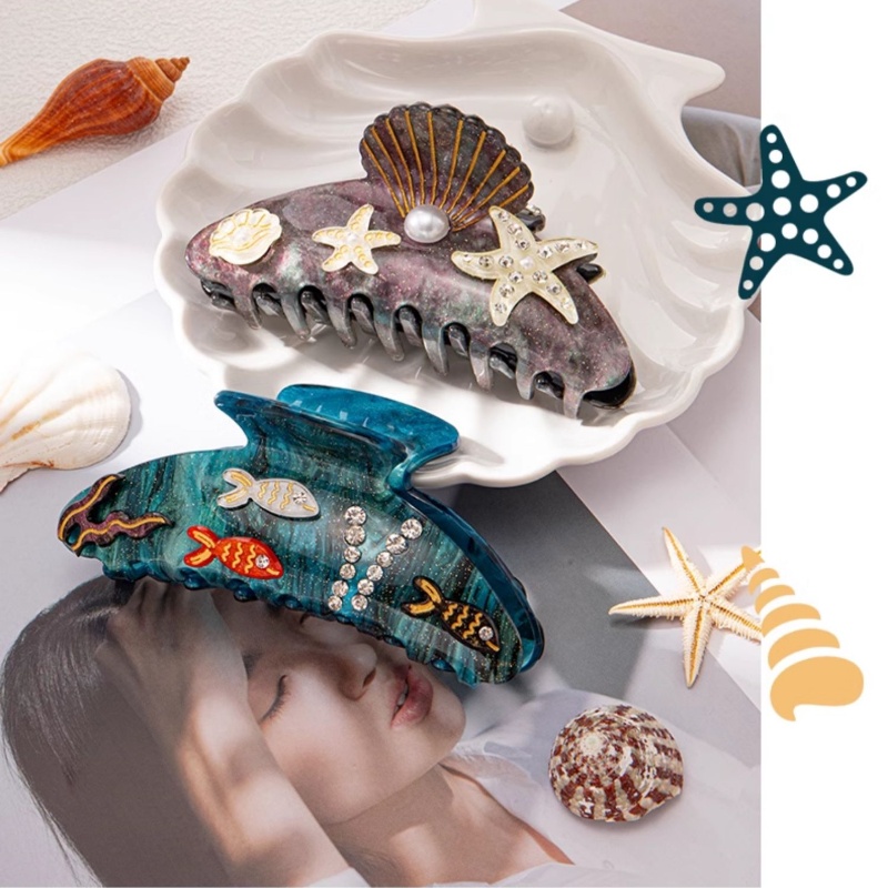 Strand-Seestern-Serie-Kollektion, Haarklammer, bunter Fisch, Algen, Seestern, Krabben-Haarspange, Hai-Clip für Damen, Haar-Accessoire