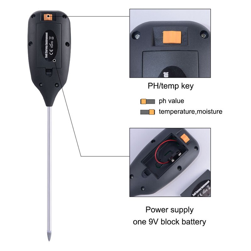 4 in 1 jordundersøgelsesinstrument digital ph meter jord sollys hygrometer temperatur tester med lcd display til gårdplantning