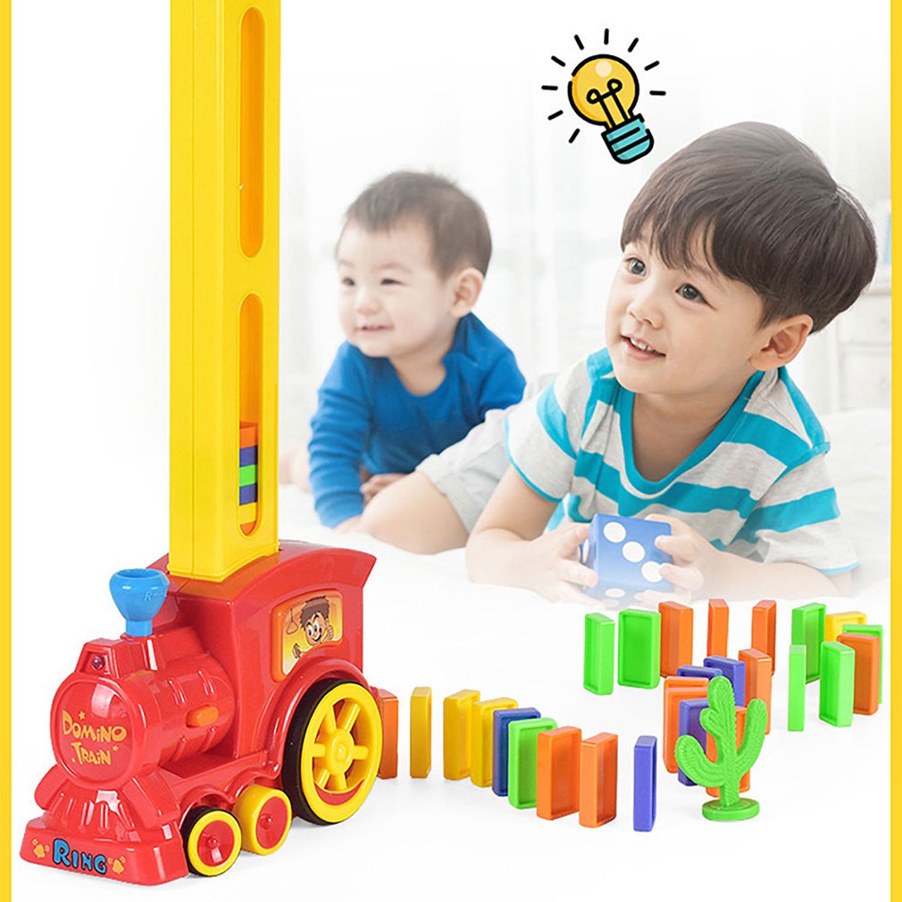 Electric Domino Train Car Vehicle Model With Sound Light Music Domino Blocks Kits Magical Automatic Set Up Colorful Games Toys