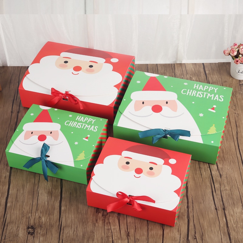 20pcs Christmas Box Sweets Verpakking Cookie Papier Dozen Met Boog Kerstman Decoratie Wikkelen Snoep Doos Voor Kinderen party P