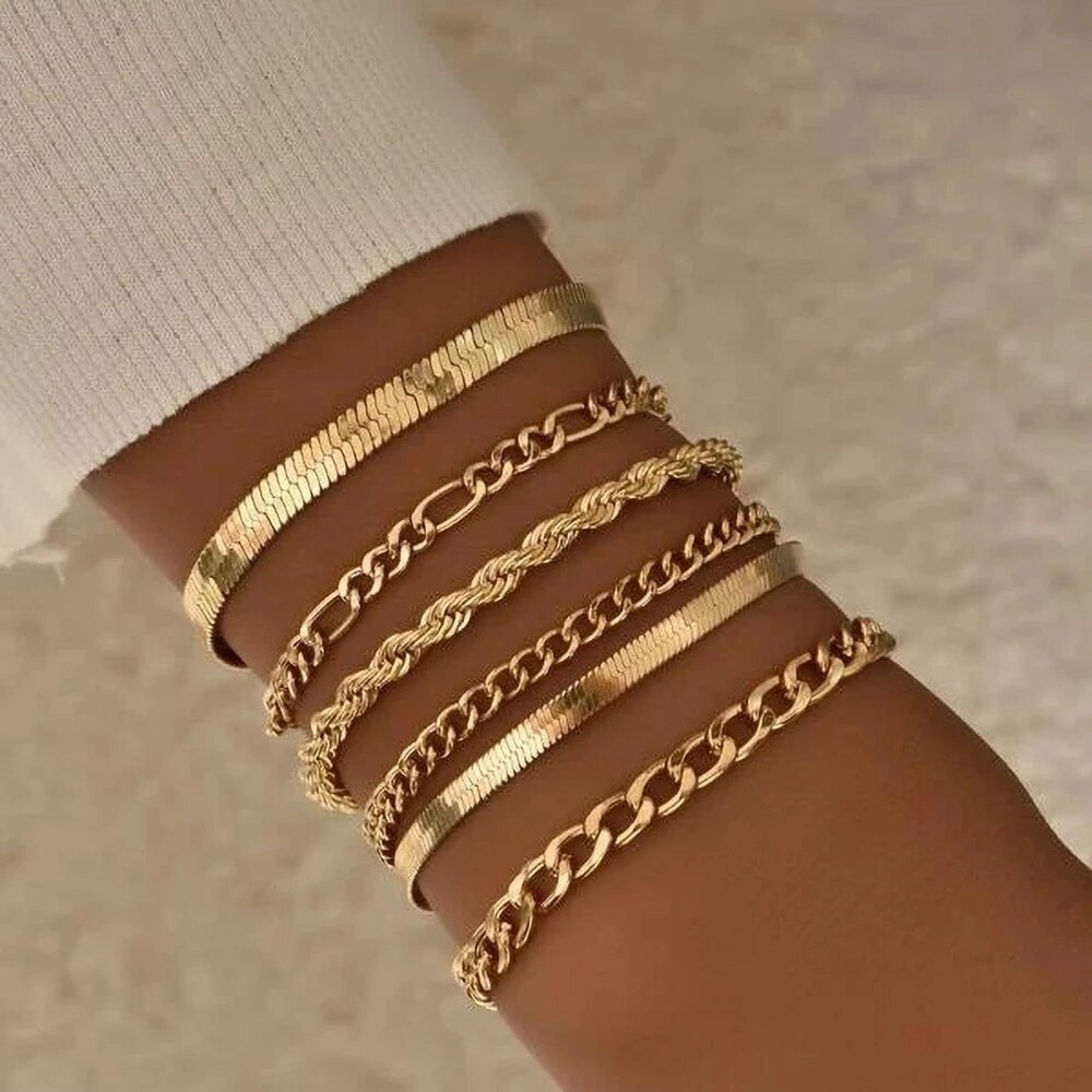 Boho-armbänder mit mehreren stufen für damen, Punk-schlangenkette, goldfarben, Strand, handgefertigt, geometrische seilkette, schmuck  b020: B020
