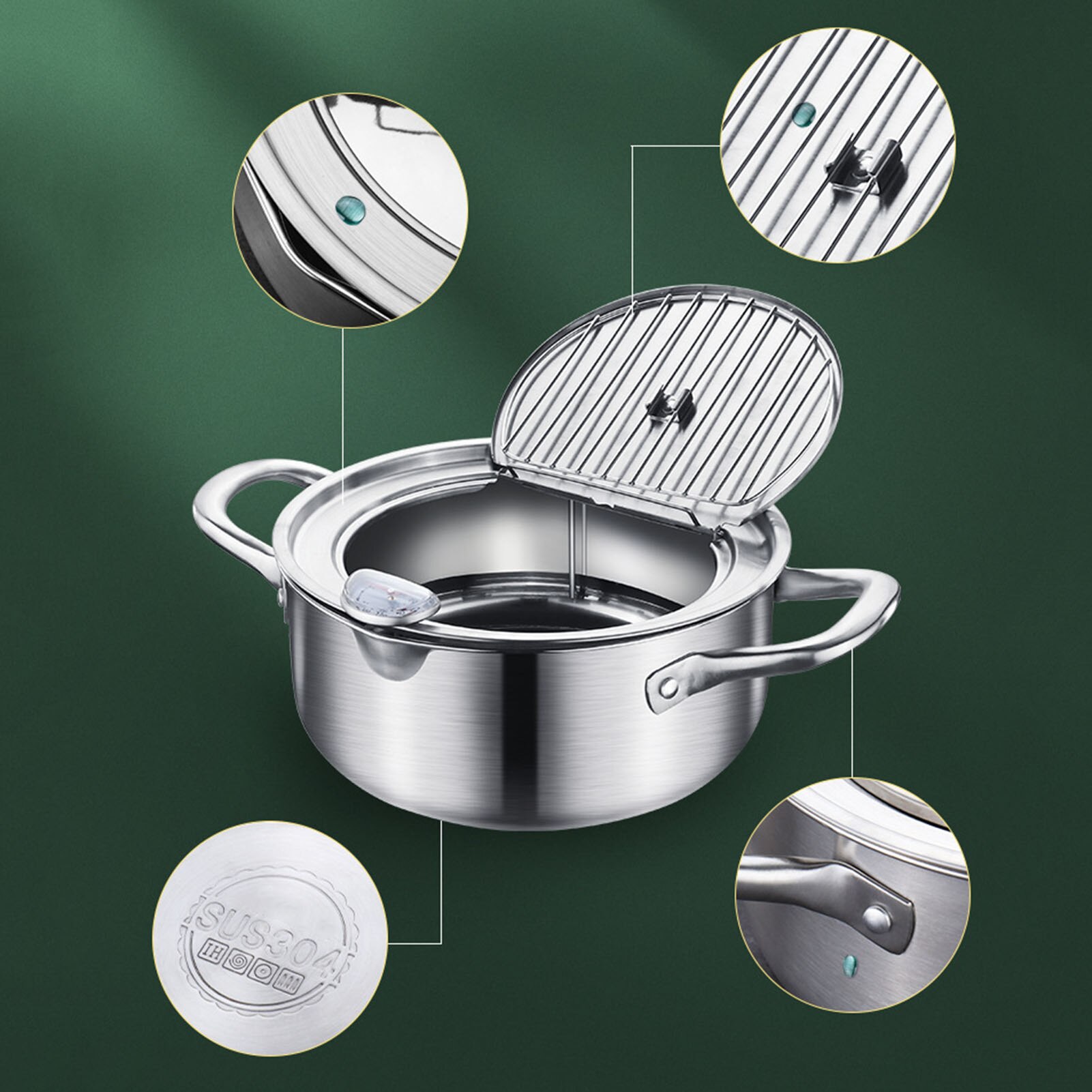 Turkije Drumsticks, Kip Vleugels, Frieten Tempura Frituren Pot Rvs Friteuse Met Thermometer, olie Druppelen Rek