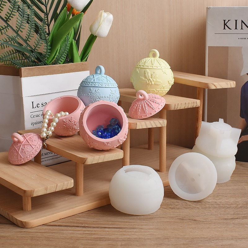 Natale palla rotonda candela barattolo stampo in silicone fai da te rilievo neve bacche scatola di immagazzinaggio kit stampi gesso resina artigianale creazione di decorazioni natalizie