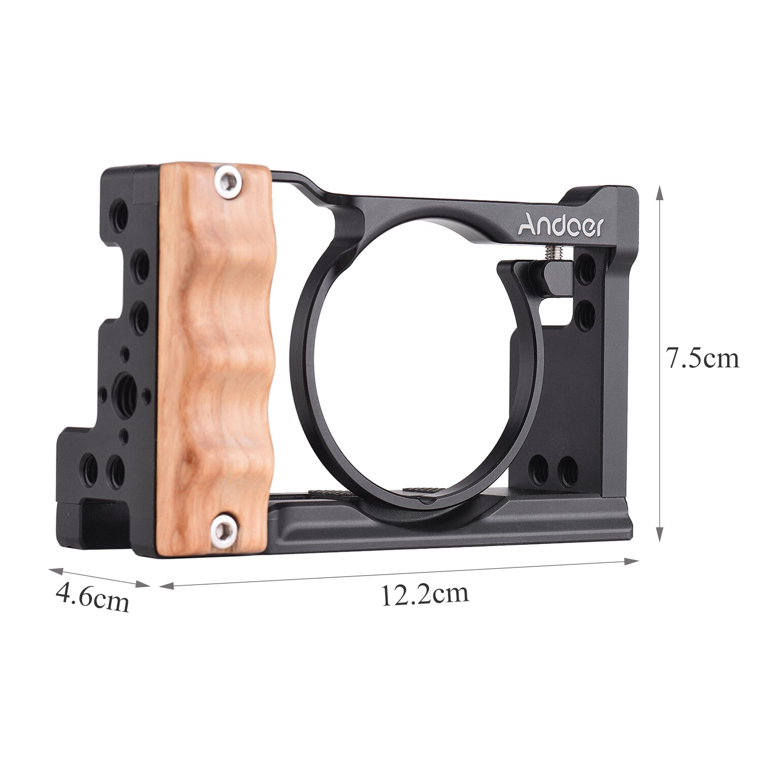 Andoer Camera Cage For Sony RX100 VI/VII with Cold Shoe Mount 1/4 Screw Wooden Handgrip Vlogging Shooting Cameras Accessories: Default Title