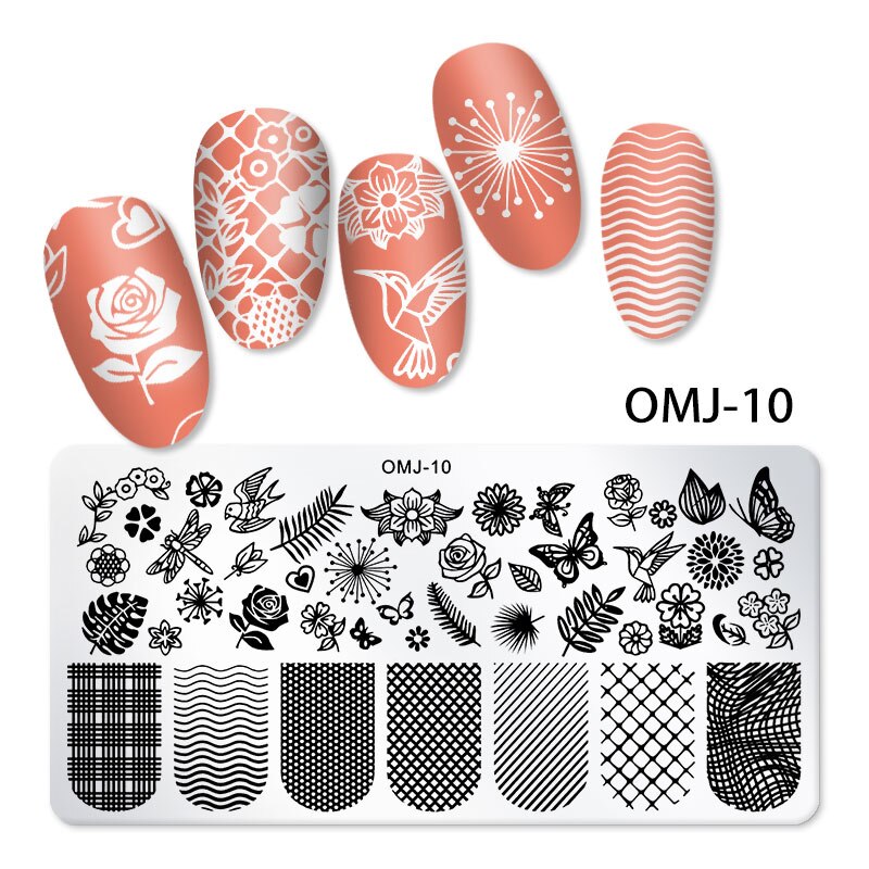 1Pc Nail Art estampage modèle plaque papillon géométrique en acier inoxydable transfert pochoirs ongles modèle bricolage polonais imprimer Image: OMJ-10