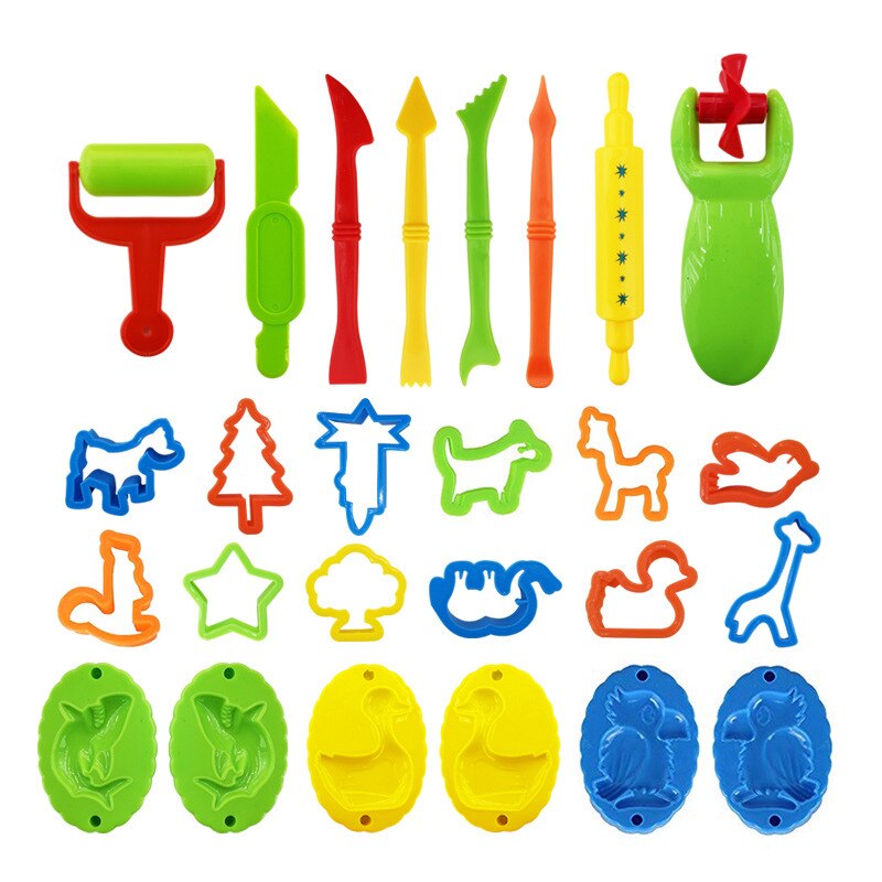 Plasticine mold modellering ler kit slim 3d plasticine værktøjer play dej værktøj sæt diy kid cutters forme legetøj til børn: Flerfarvet