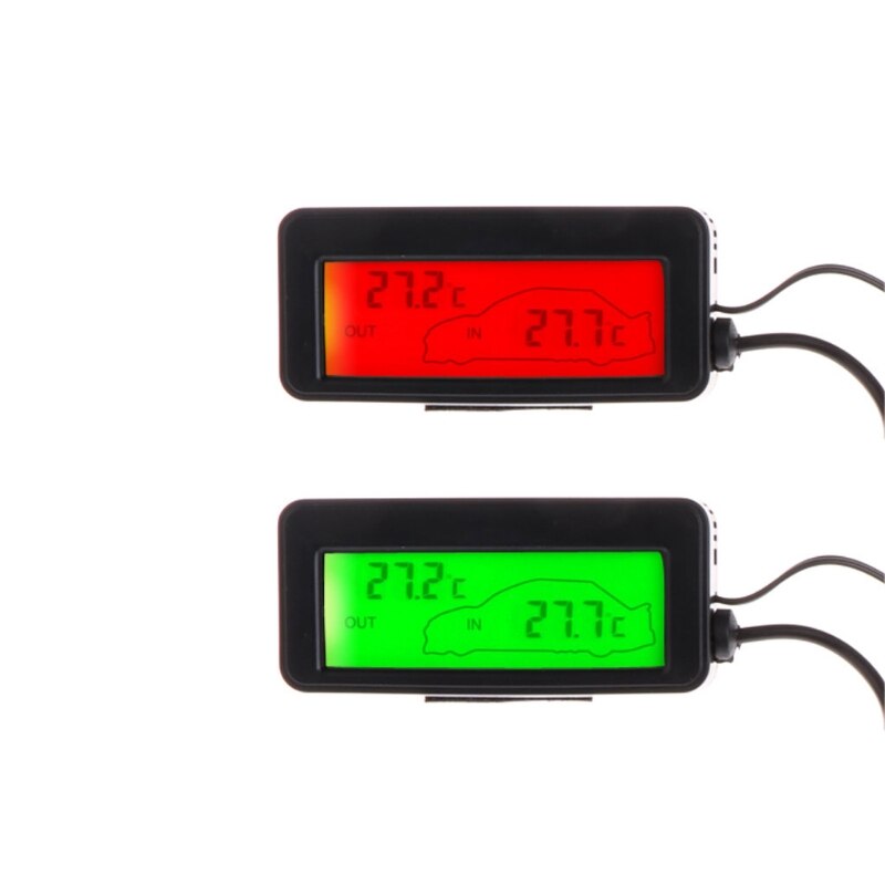 Auto Binnen Buiten Thermometer Mini Digitale Auto Lcd Display Indoor Outdoor Thermometer 12V Voertuigen 1.5M Kabel Sensor