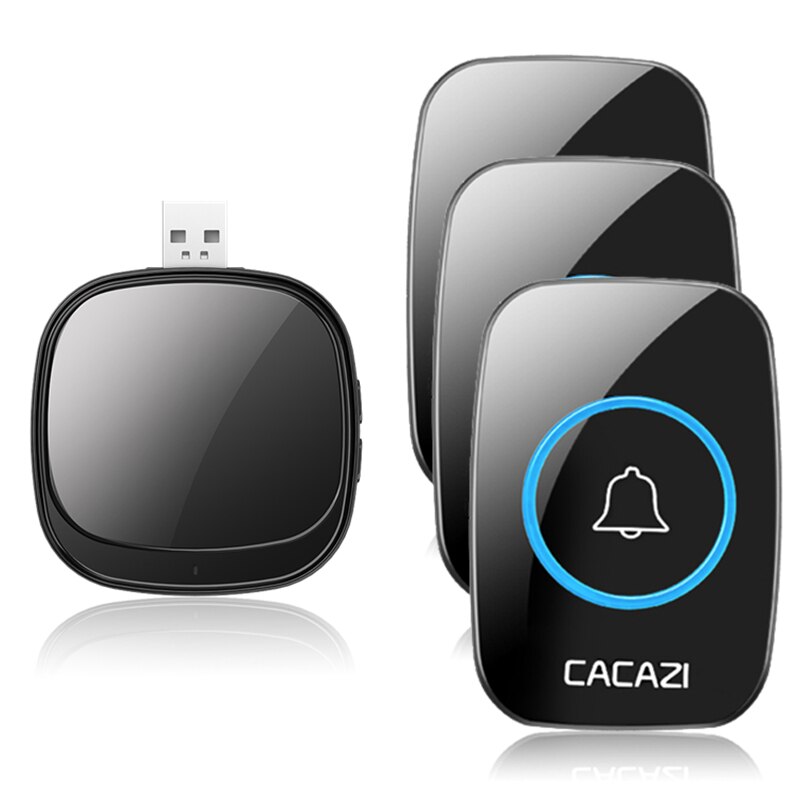 CACAZI Wireless Doorbell USB Plug Receiver 150M Remote Battery Call Ring 1 2 3 Button 1 2 3 Receiver Door Bell A01 Black: 3x1 Black