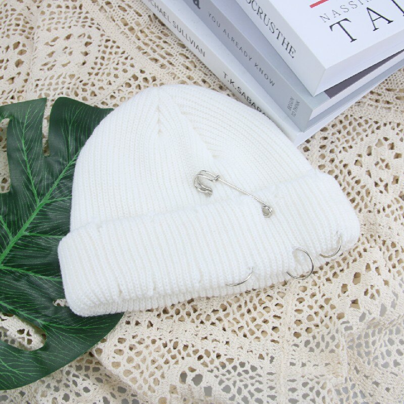 Hoeden Voor Vrouwen Mutsen Effen Broche Gat Skullies Vrouwen Hoeden Casual Party Unisex Straat Hiphop Winter Hoeden Sombrero de Mujer: white
