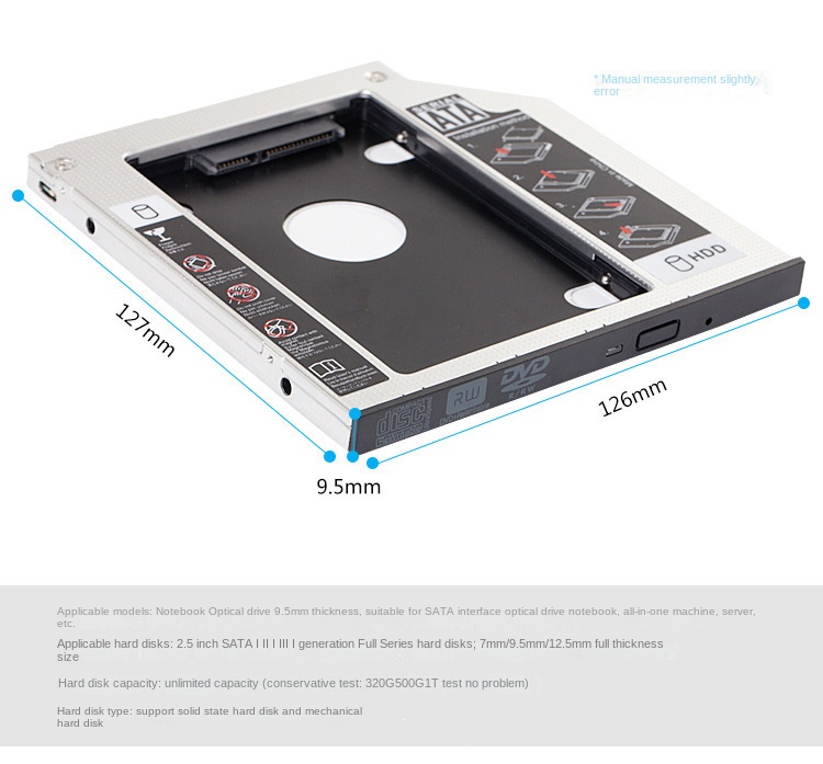 Boîtier de disque dur Hdd Caddy SSD SATA 3.0, optibay, adaptateur 2.5 pouces, boîtier de caddie 9.5/12.7mm pour ordinateur portable, baie optique CD DVD
