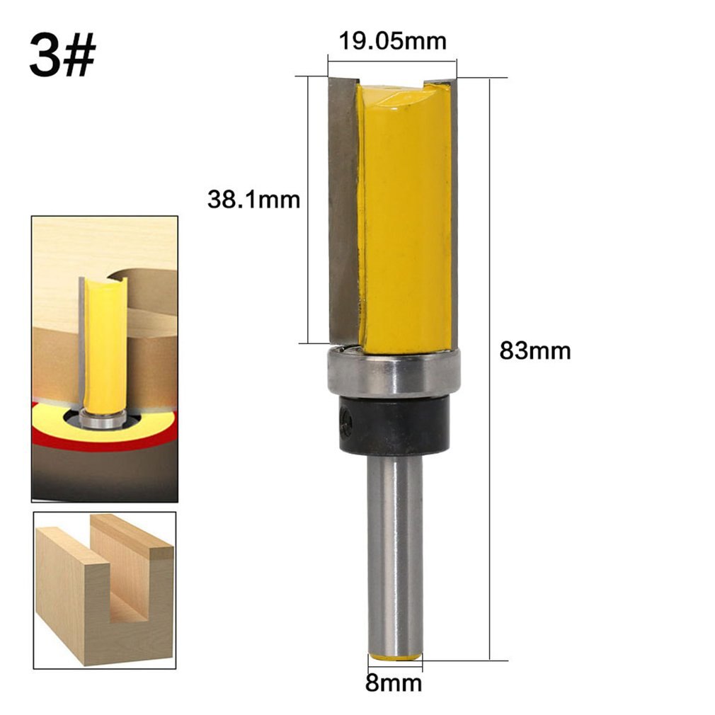 Skaft mal trim hengsel pin hull fres rett fres trimmer rengjøring flush trim tappe fres for trebearbeiding