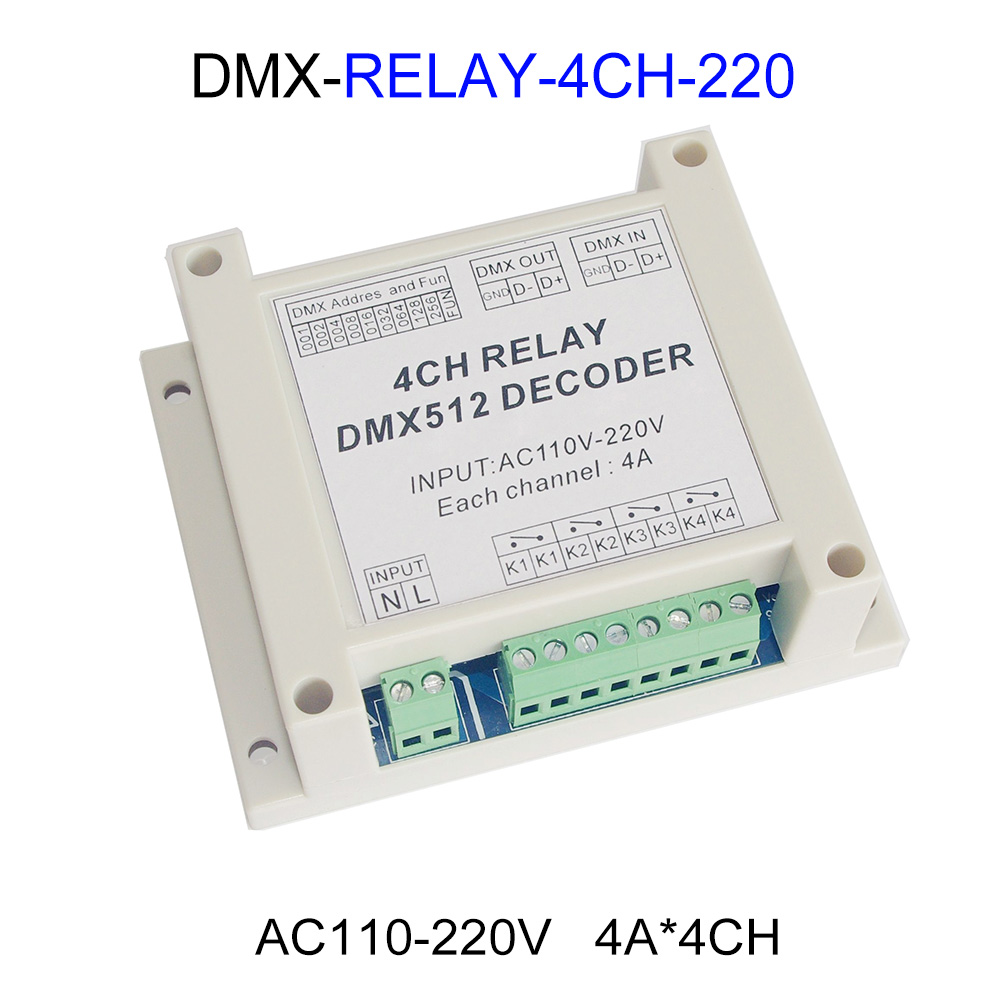 3CH 4CH 8CH 12CH 16CH Relay Switch RGB Controller LED DMX512 Decoder Controller Dimmer DC12V AC110-220V For Led Strp Lights Lamp: DMX-RELAY-4CH-220
