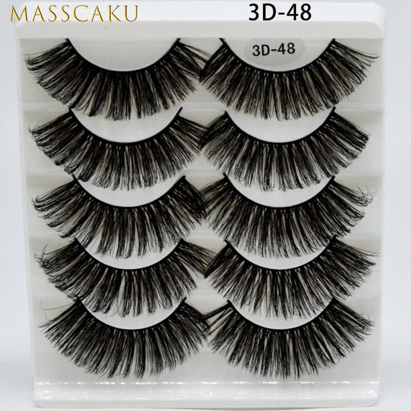 Masscaku 5 par mink fransar faux ögonfransar mink lösögonfransar dramatisk volym fransar fransförlängning makeup kit cilios: 3d-48
