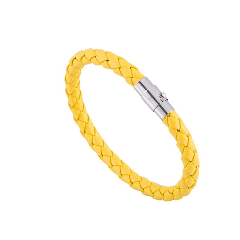 15 kleuren Geweven Armbanden Paar Armband Magnetische Sluiting Mannen Vrouwen Gevlochten Lederen Staal Lederen Touw Ketting Sieraden: Geel