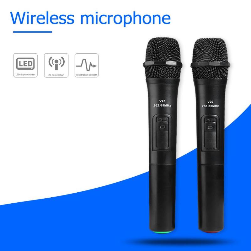 2Pcs 268.85 Mhz/262.85 Mhz Smart Draadloze Microfoons Voor Studio Opname Karaoke Handheld Karaoke Microfoon Met Usb Ontvanger zwart