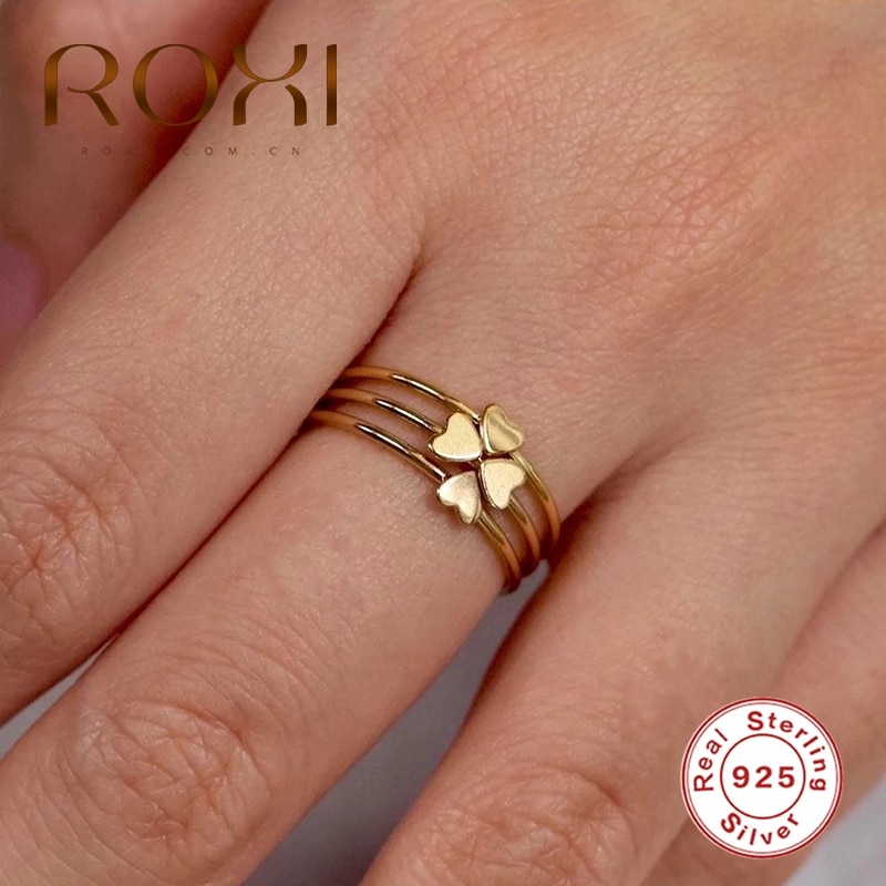 Roxi adorável coração anéis de casamento para mulheres meninas anillos minimalismo bague 925 anel de prata esterlina moda jóias pierscionki