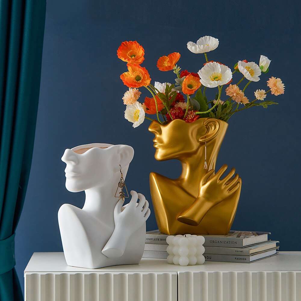 Moderne vase skulptur abstrakt kunst ansigt model boligindretning tilbehør stue dekoration skrivebord blomstervaser statue