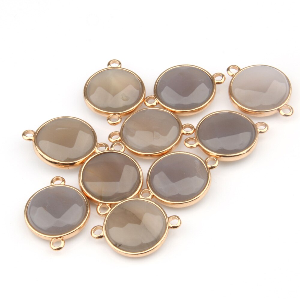 5pcs Naturale Ciondolo In Pietra di Figura Rotonda Sfaccettato Agated Del Pendente per Monili Che Fanno La Collana Accessorie Regalo per le Donne 15x27mm: grey agate