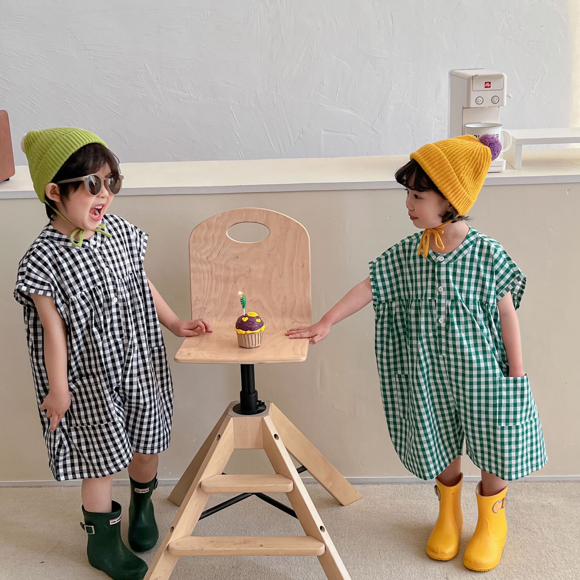 1688C 2022 Zomer Kids Losse Plaid Speelpakjes Meisjes En Jongens Overalls Bodysuits Kleding Voor Kinderen