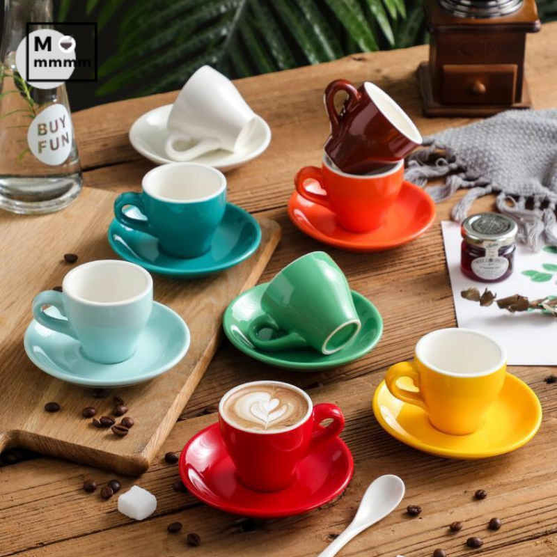 Bts-taza grande de cerámica para café, tazas de café con platillos, de Color sólido, para té, cambia de Color