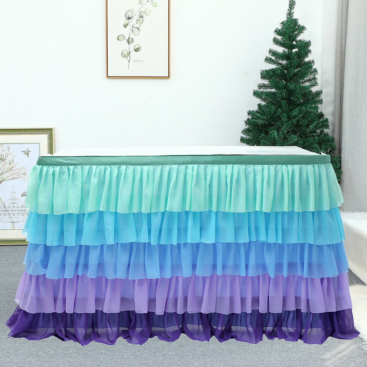 Table Skirt Tableware Table Cloth 5 Layer Tulle Table Skirt Party Tutu Cover Birthday Wedding Banquet Decor Party Decorations: 6FT 185x77cm / Blue