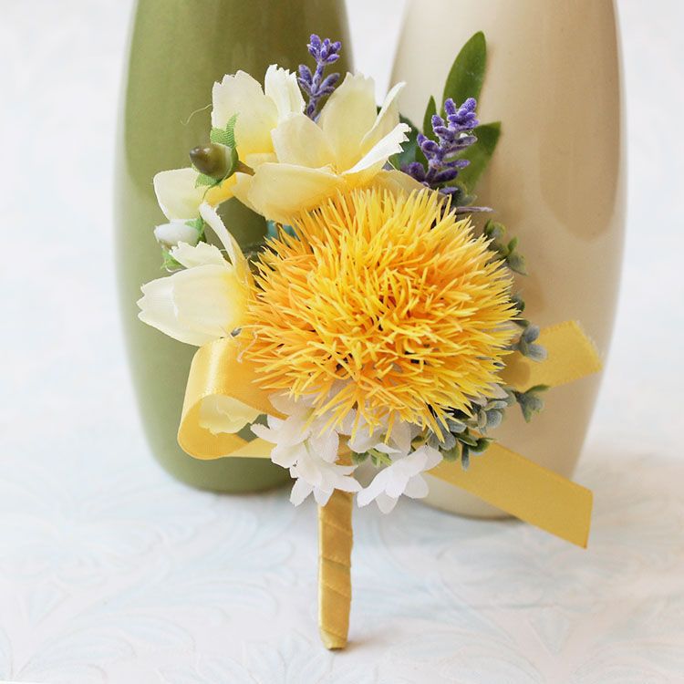 Bright Yellow Wedding Flowers Forset Fairy Bridesmaid Wrist Corsage Outstanding Groomman Boutonniere ZHF06: Style B Boutonniere