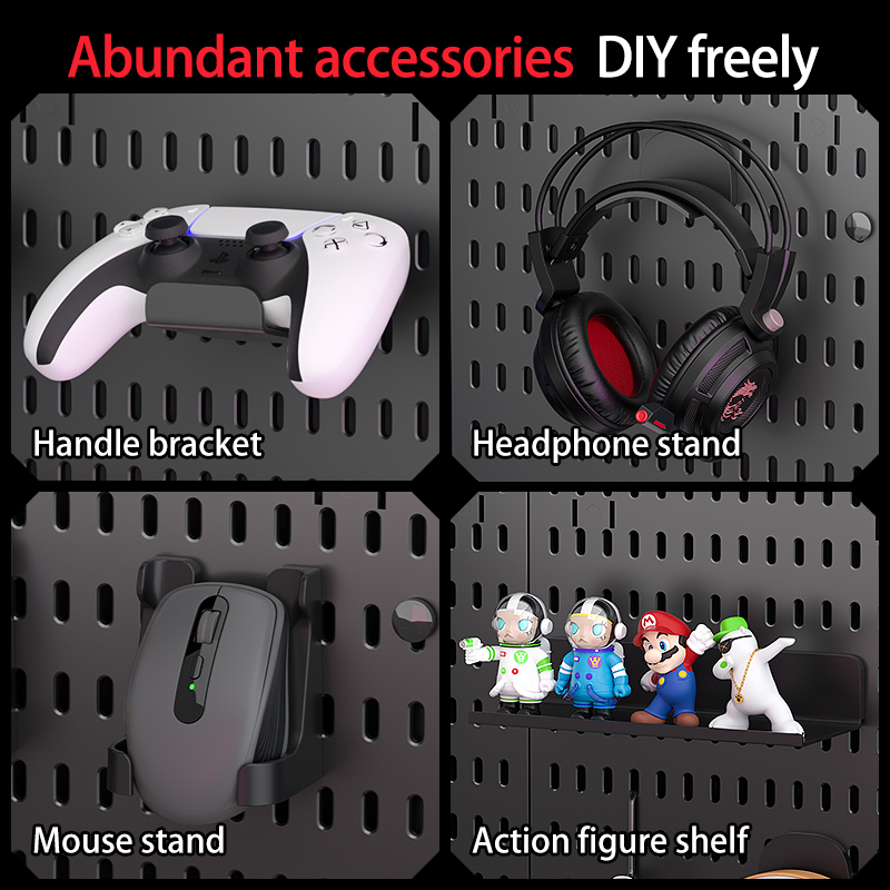 Desktop opslag pegboard voor kantoor en thuisgebruik, uitgerust met verschillende accessoires, vrij te combineren voor decoratie.