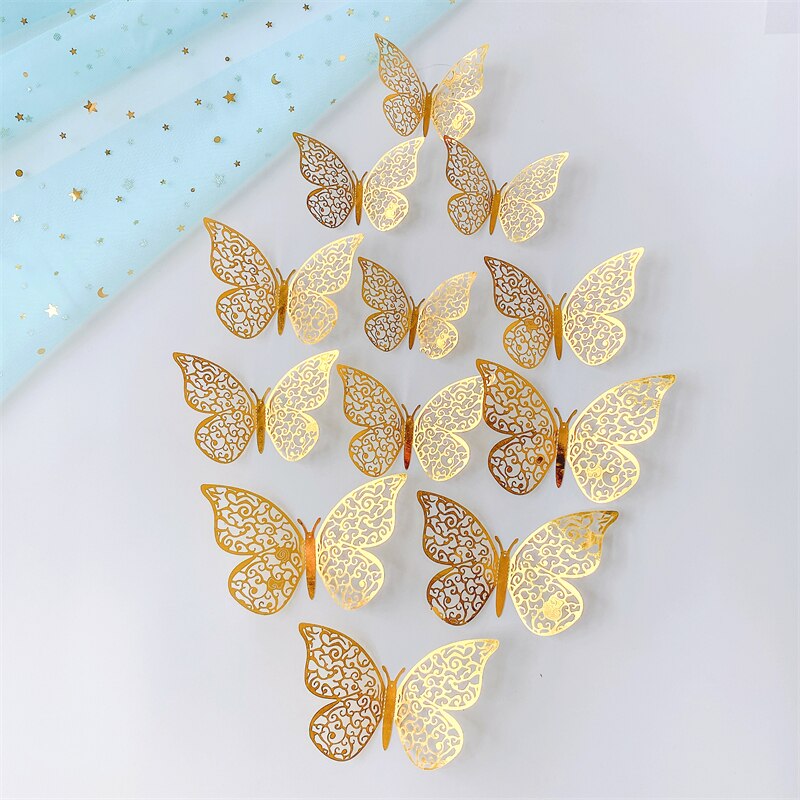 12 Stuks Vlinder Gelukkige Verjaardag Cake Topper Party Wedding Decor Cake Insert Vlag Verjaardag Topper Diy Bakken Cake Decorating Gereedschap: 12pcs-P-Gold