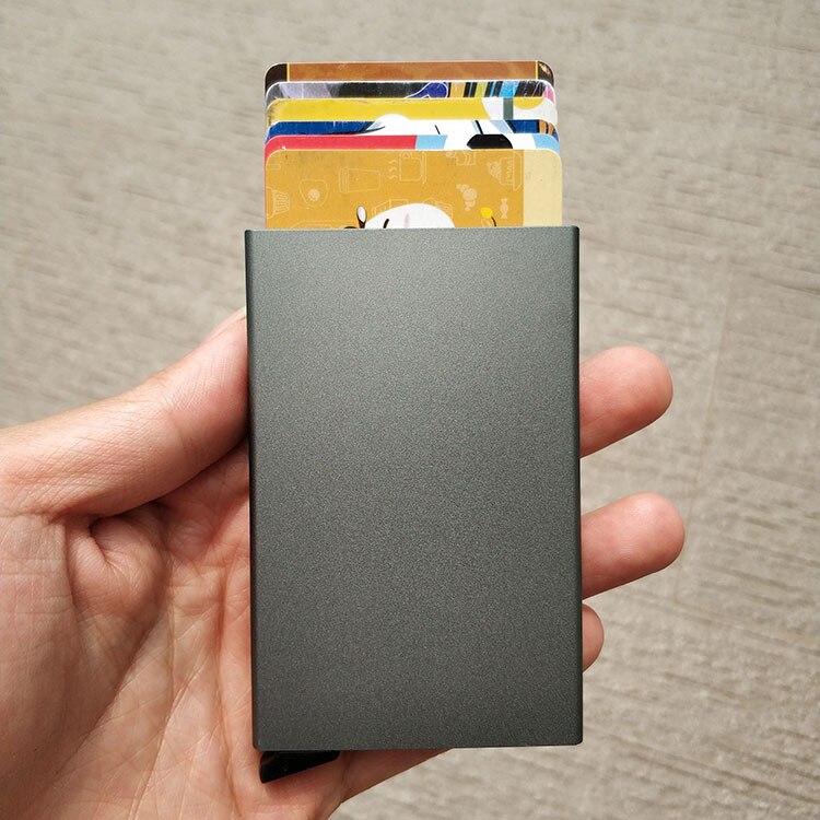 Automatische Aluminium Cardprotector Credit Kaarthouder Legering Business ID Multifunctionele Kaarthouders Metalen Kaarthouder voor Mannen Vrouwen: grey