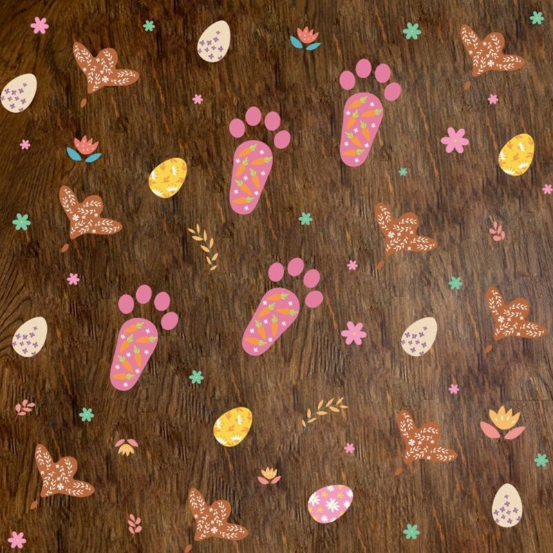 Easter Stickers Cartoon Bunny Egg Footprint Decal Window Glass Wallpaper for Home Bedroom Living Room Door Wall Decor 87HA